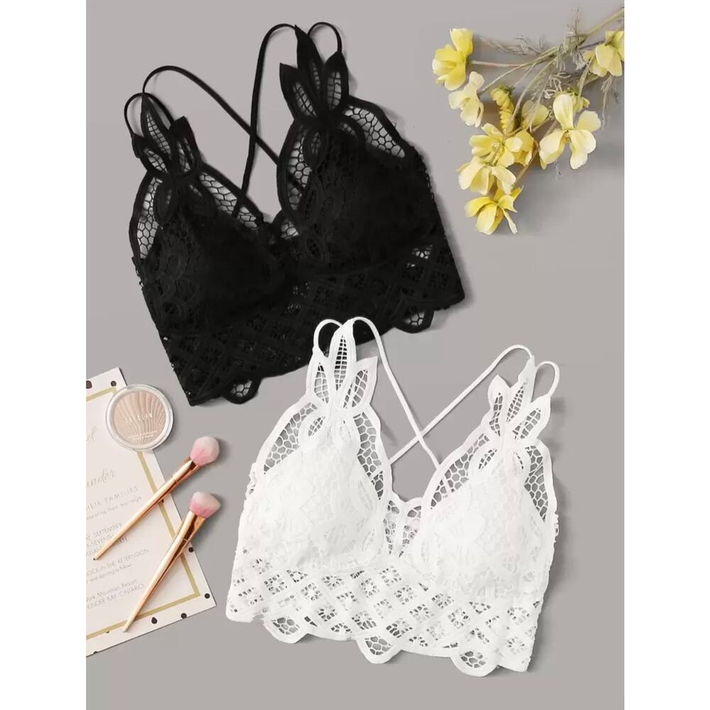 SHEIN | Contrast Lace Bralette Set | Black and White | Size Small (4)